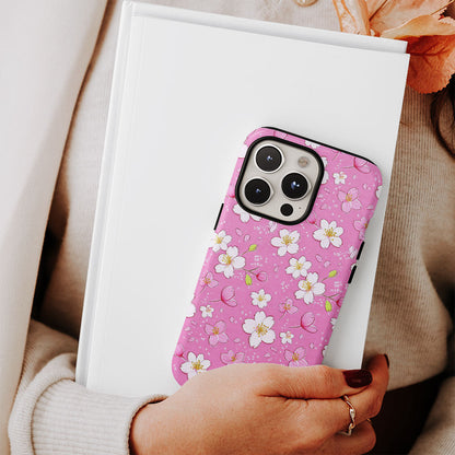 เคส iPhone Sakura แบบด้านแข็งพิมพ์ลายด้วยมือสองชั้น 