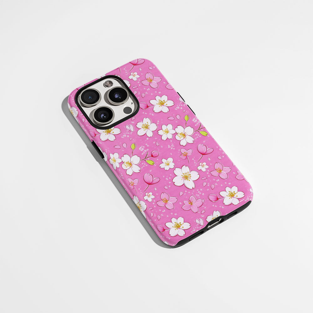 เคส iPhone Sakura แบบด้านแข็งพิมพ์ลายด้วยมือสองชั้น 