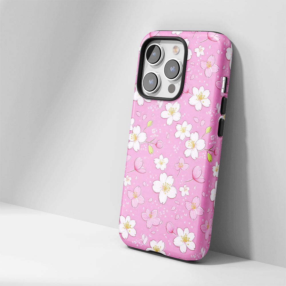 เคส iPhone Sakura แบบด้านแข็งพิมพ์ลายด้วยมือสองชั้น 