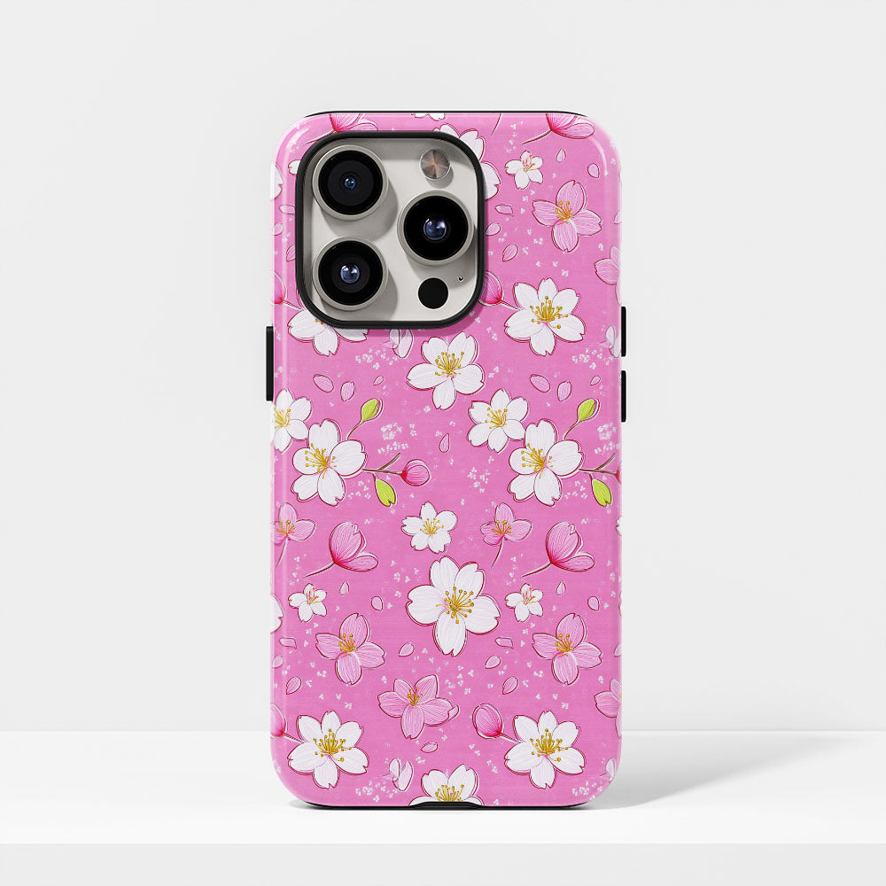 เคส iPhone Sakura แบบด้านแข็งพิมพ์ลายด้วยมือสองชั้น 