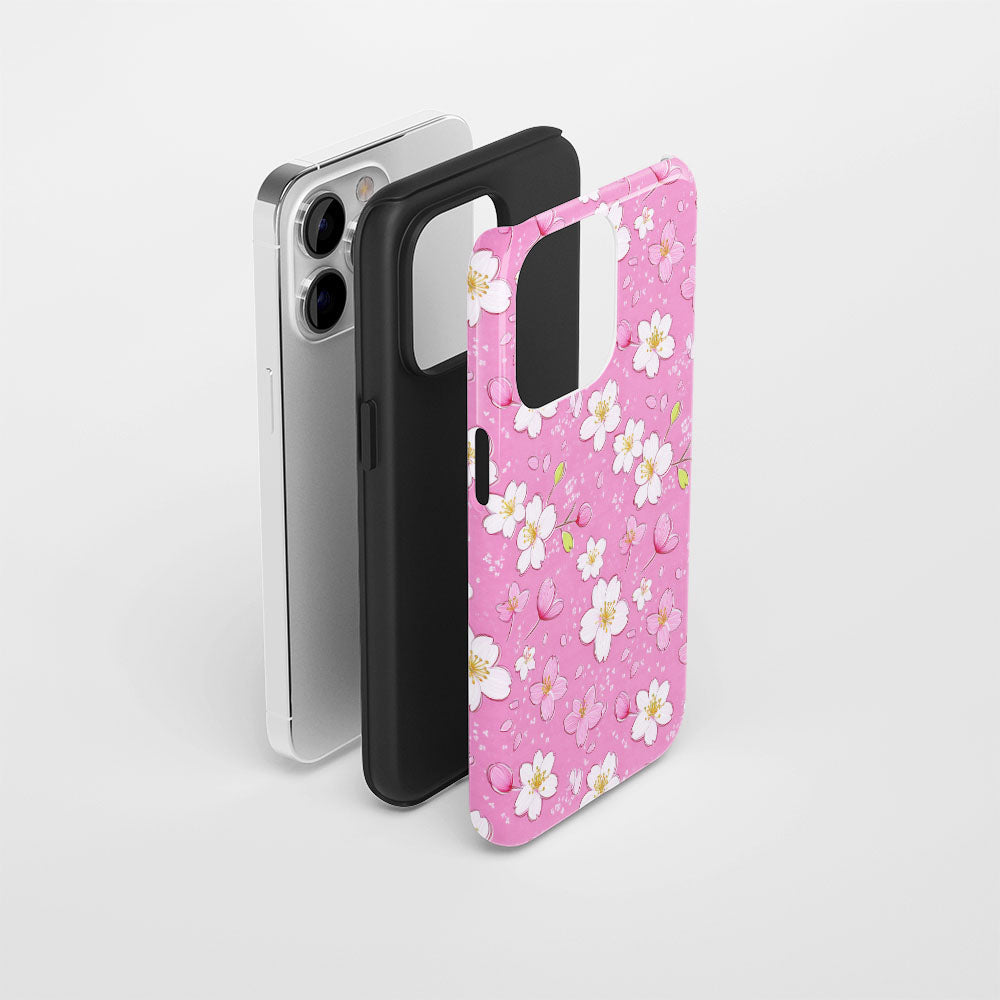 เคส iPhone Sakura แบบด้านแข็งพิมพ์ลายด้วยมือสองชั้น 