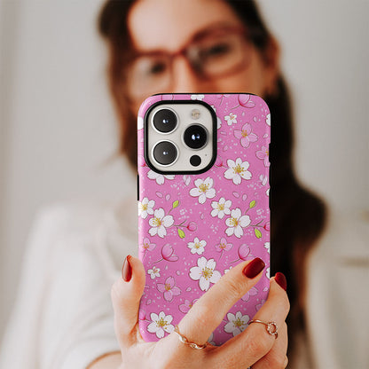 เคส iPhone Sakura แบบด้านแข็งพิมพ์ลายด้วยมือสองชั้น 