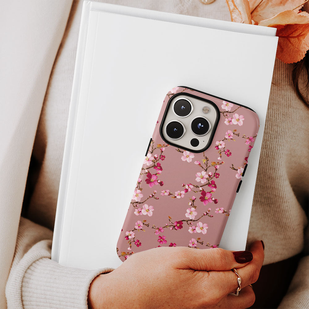 เคส iPhone Sakura แบบด้านแข็งพิมพ์ลายด้วยมือสองชั้น 