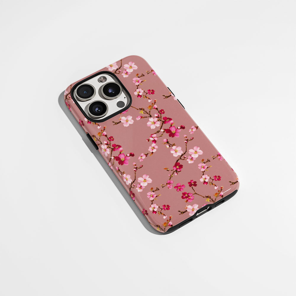 เคส iPhone Sakura แบบด้านแข็งพิมพ์ลายด้วยมือสองชั้น 