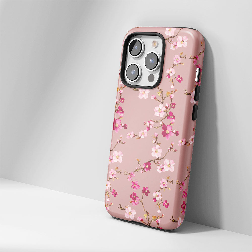 เคส iPhone Sakura แบบด้านแข็งพิมพ์ลายด้วยมือสองชั้น 