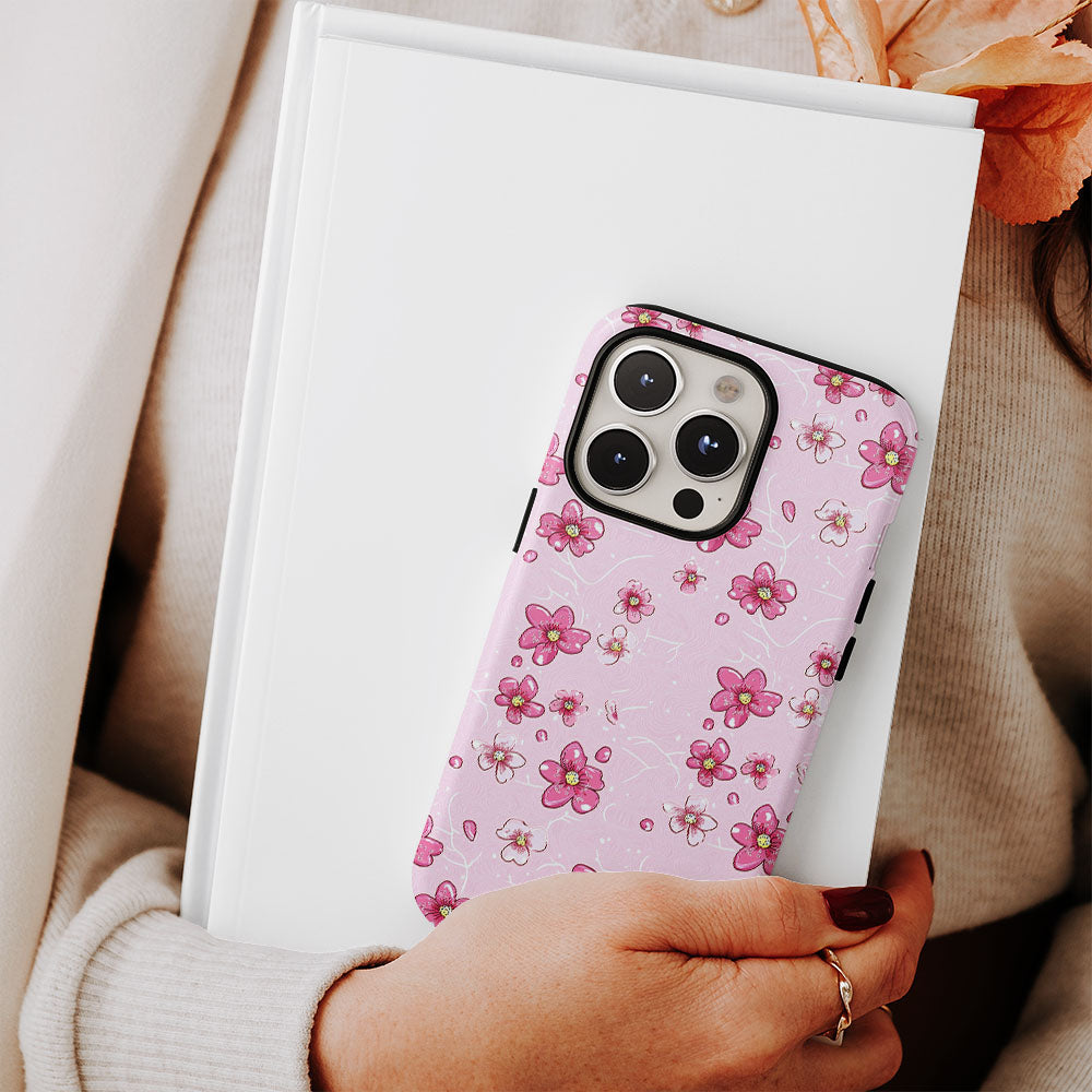 เคส iPhone Sakura แบบด้านแข็งพิมพ์ลายด้วยมือสองชั้น 