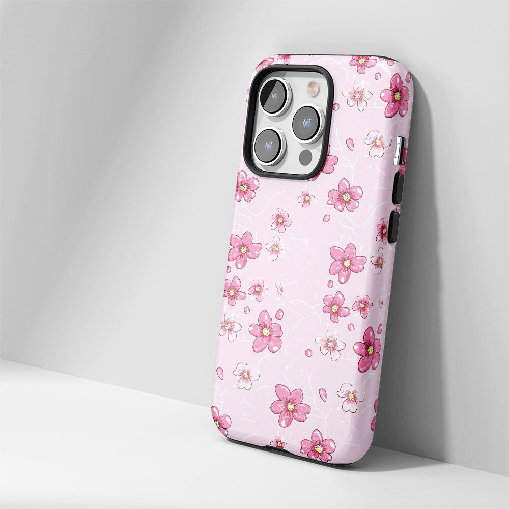 เคส iPhone Sakura แบบด้านแข็งพิมพ์ลายด้วยมือสองชั้น 