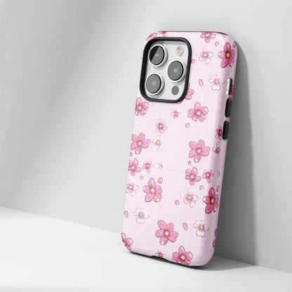 เคส iPhone Sakura แบบด้านแข็งพิมพ์ลายด้วยมือสองชั้น 