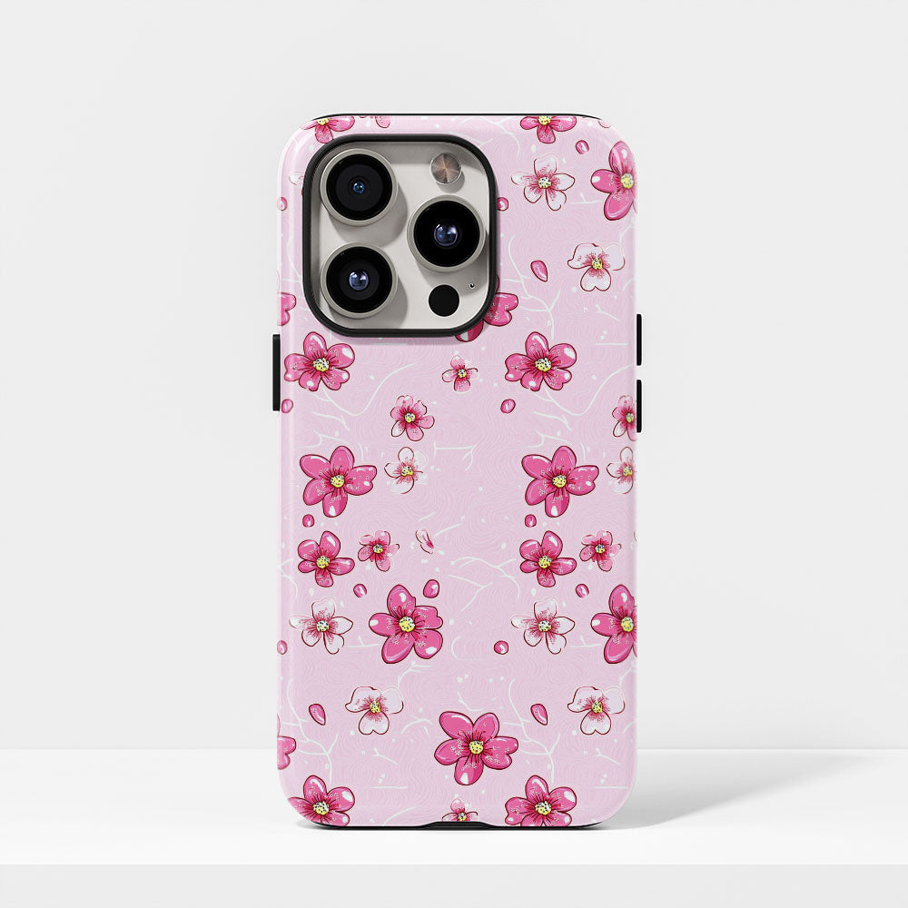 เคส iPhone Sakura แบบด้านแข็งพิมพ์ลายด้วยมือสองชั้น 