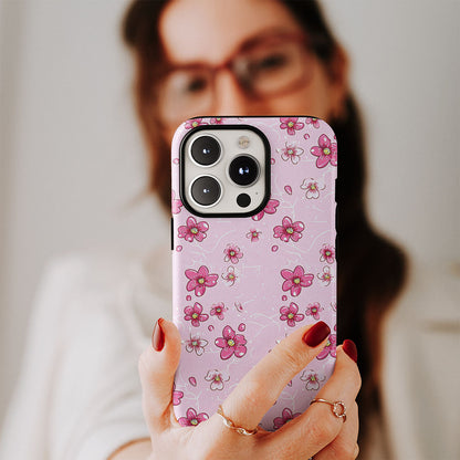 เคส iPhone Sakura แบบด้านแข็งพิมพ์ลายด้วยมือสองชั้น 
