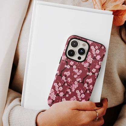 เคส iPhone Sakura แบบด้านแข็งพิมพ์ลายด้วยมือสองชั้น 