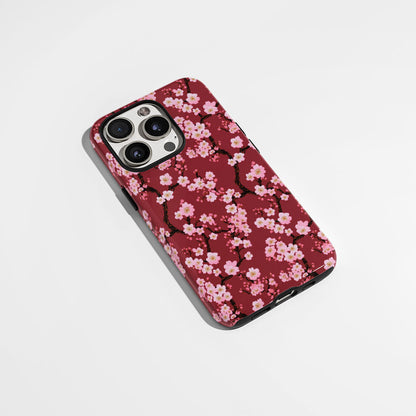 เคส iPhone Sakura แบบด้านแข็งพิมพ์ลายด้วยมือสองชั้น 