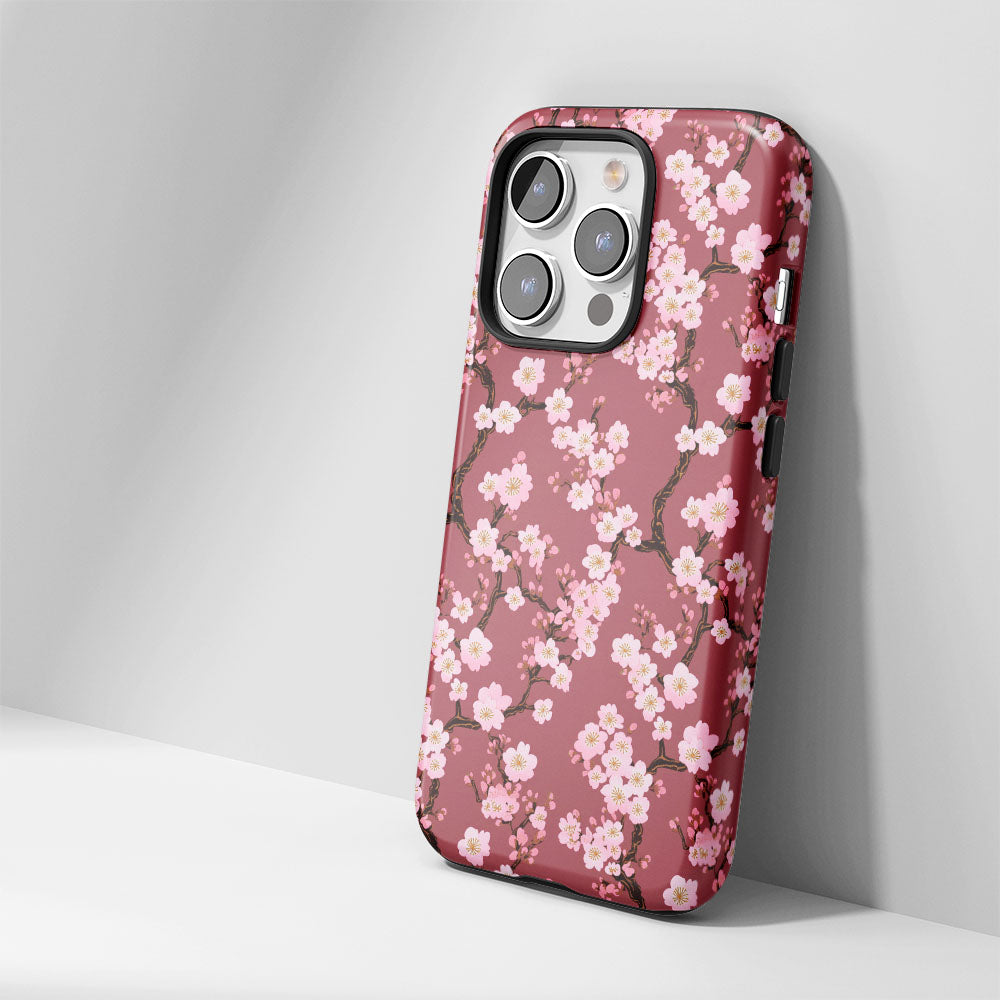 เคส iPhone Sakura แบบด้านแข็งพิมพ์ลายด้วยมือสองชั้น 