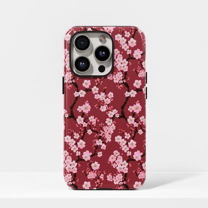 เคส iPhone Sakura แบบด้านแข็งพิมพ์ลายด้วยมือสองชั้น 