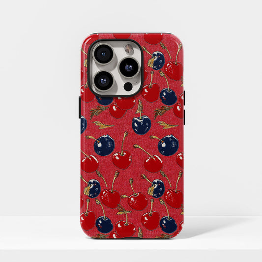 เคส iPhone สีเชอร์รี่ด้านเนื้อแข็งพิมพ์ลายด้วยมือสองชั้น