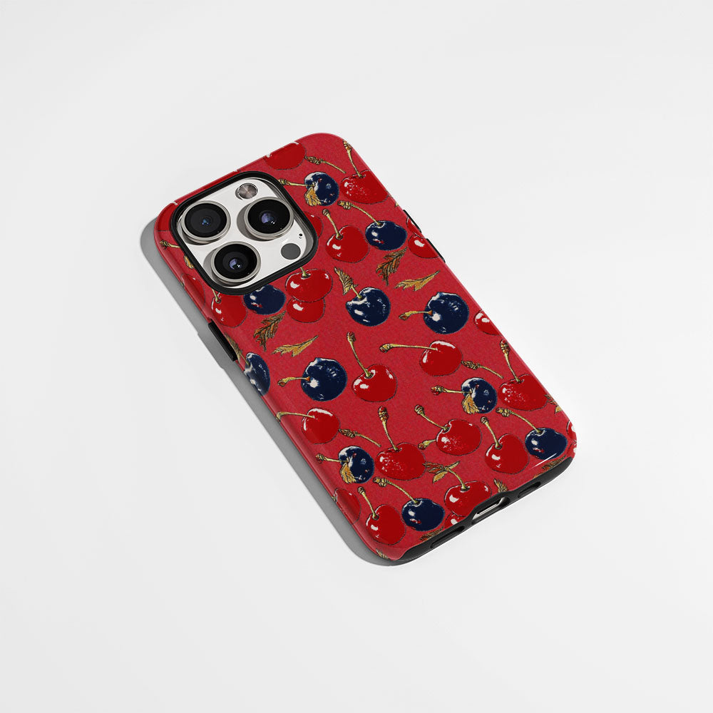 เคส iPhone สีเชอร์รี่ด้านเนื้อแข็งพิมพ์ลายด้วยมือสองชั้น