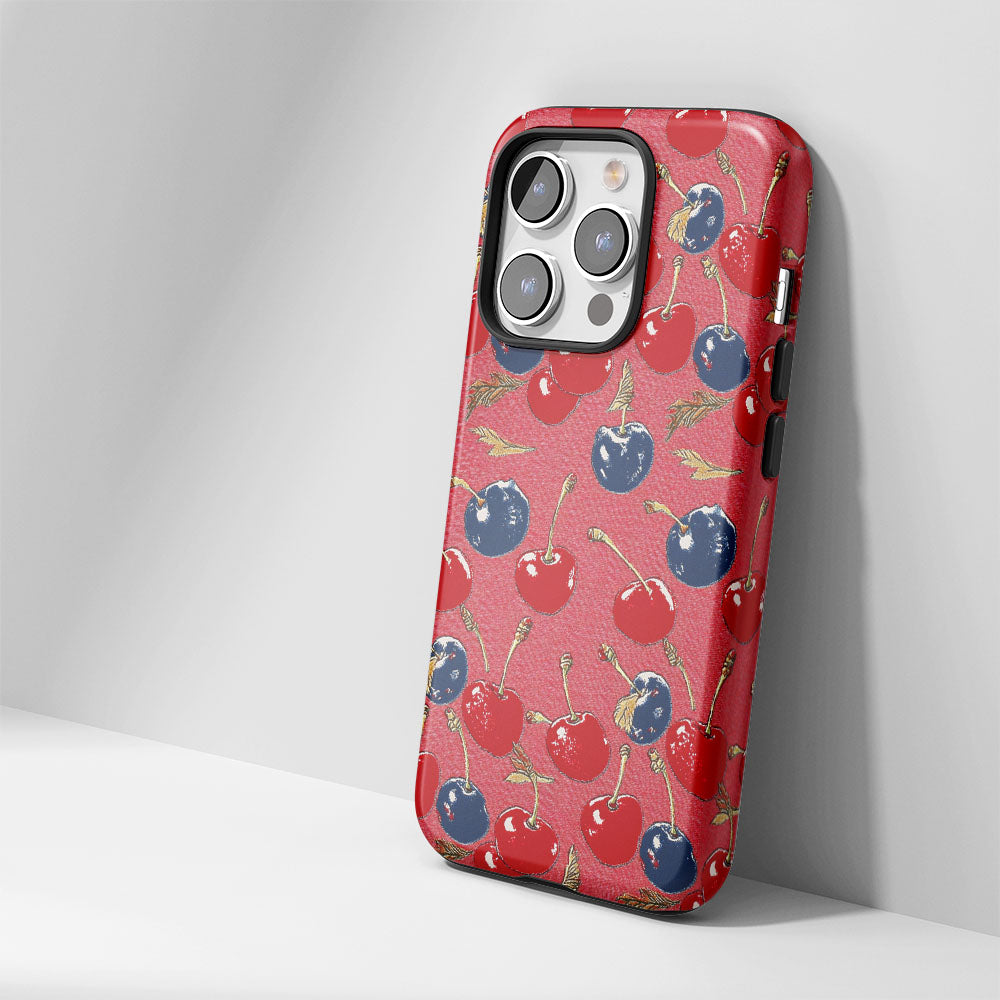 เคส iPhone สีเชอร์รี่ด้านเนื้อแข็งพิมพ์ลายด้วยมือสองชั้น