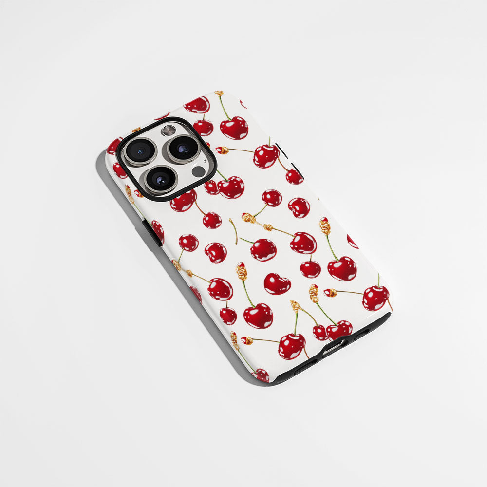 เคส iPhone สีเชอร์รี่ด้านเนื้อแข็งพิมพ์ลายด้วยมือสองชั้น