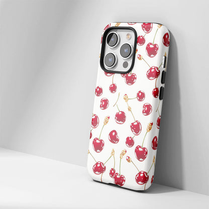 เคส iPhone สีเชอร์รี่ด้านเนื้อแข็งพิมพ์ลายด้วยมือสองชั้น