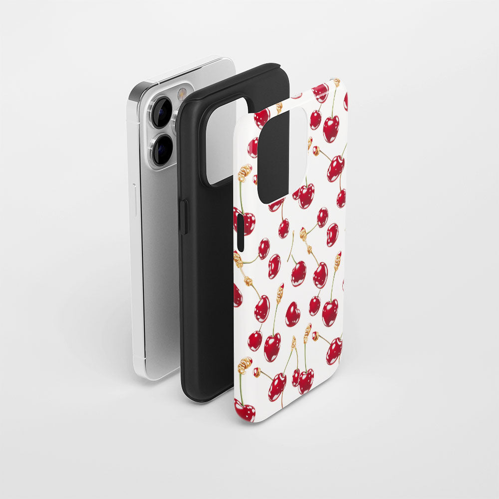เคส iPhone สีเชอร์รี่ด้านเนื้อแข็งพิมพ์ลายด้วยมือสองชั้น