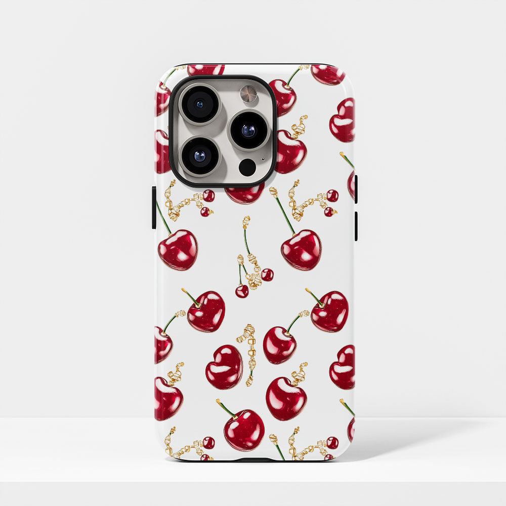 เคส iPhone สีเชอร์รี่ด้านเนื้อแข็งพิมพ์ลายด้วยมือสองชั้น