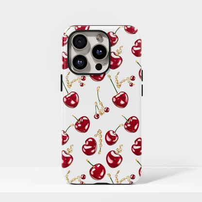 เคส iPhone สีเชอร์รี่ด้านเนื้อแข็งพิมพ์ลายด้วยมือสองชั้น