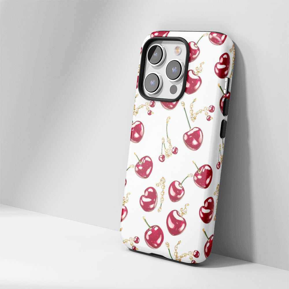 เคส iPhone สีเชอร์รี่ด้านเนื้อแข็งพิมพ์ลายด้วยมือสองชั้น