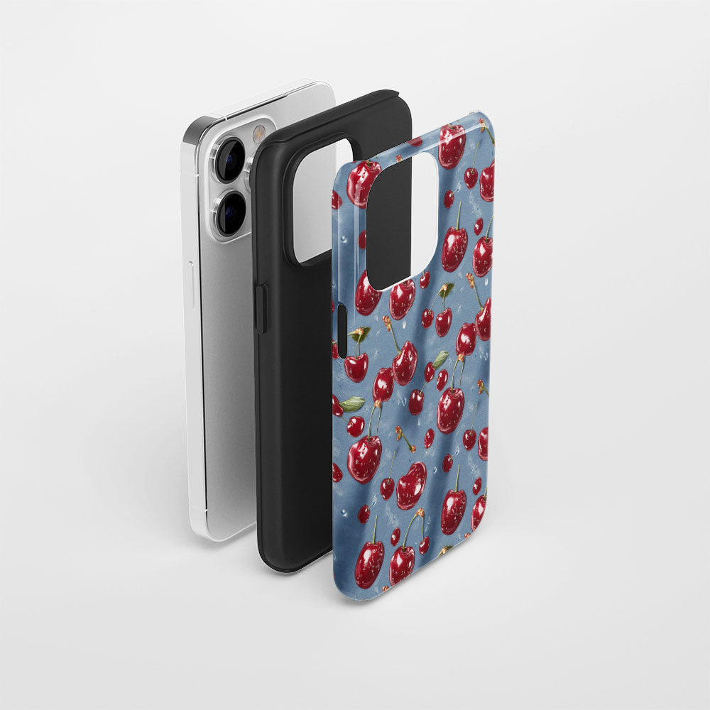 เคส iPhone สีเชอร์รี่ด้านเนื้อแข็งพิมพ์ลายด้วยมือสองชั้น