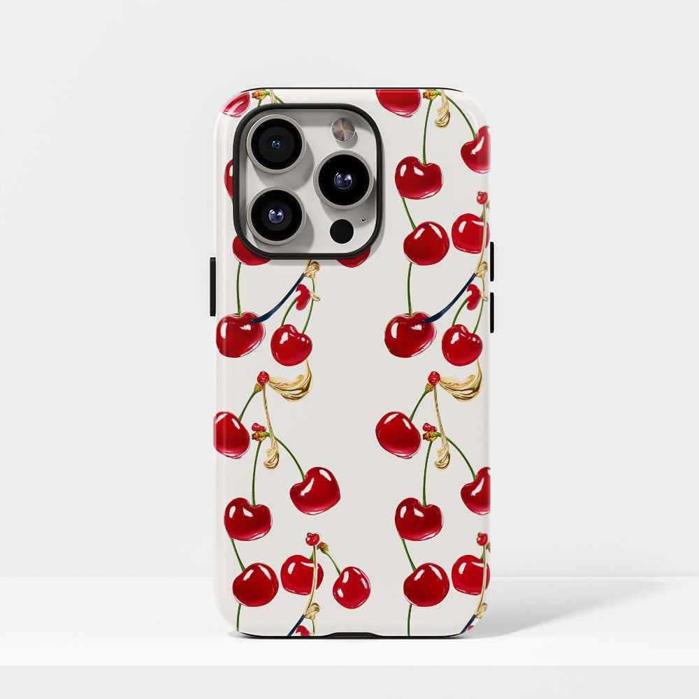 เคส iPhone สีเชอร์รี่ด้านเนื้อแข็งพิมพ์ลายด้วยมือสองชั้น