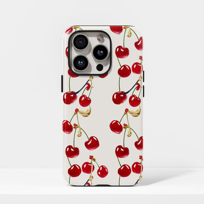 เคส iPhone สีเชอร์รี่ด้านเนื้อแข็งพิมพ์ลายด้วยมือสองชั้น