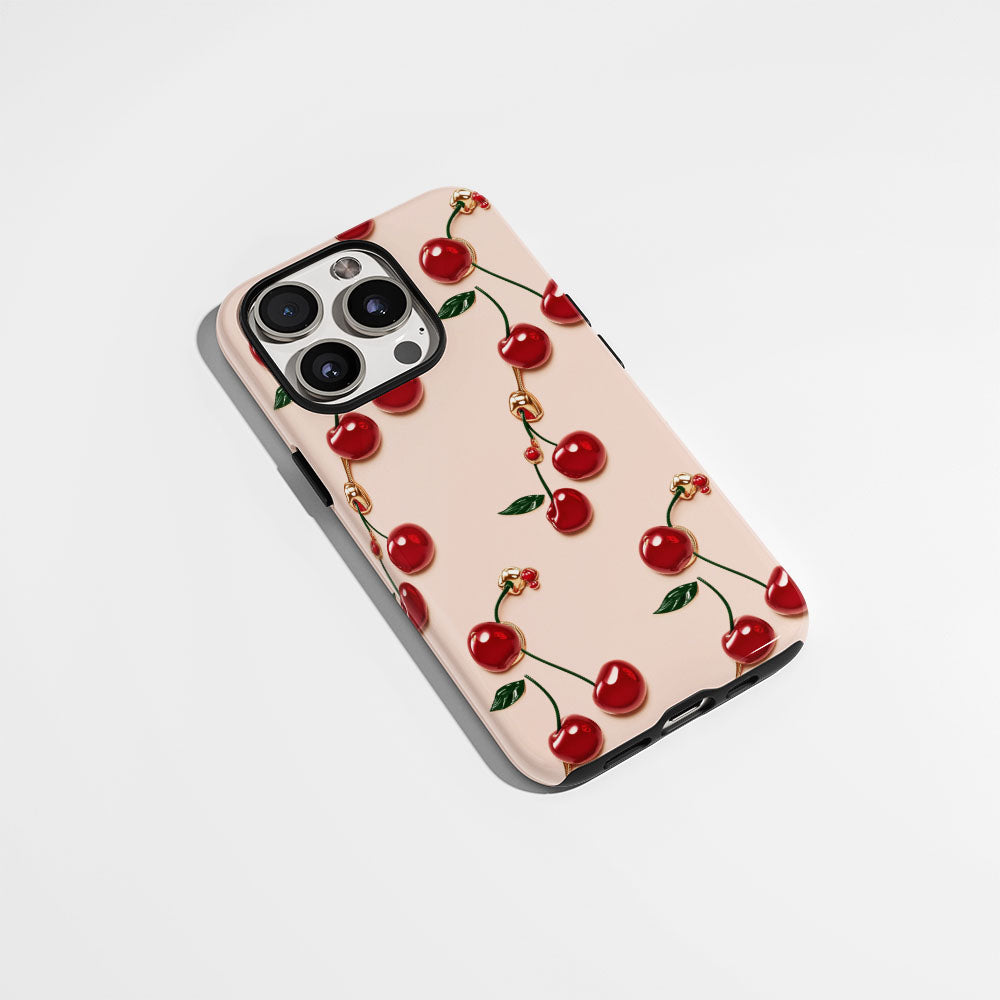 เคส iPhone สีเชอร์รี่ด้านเนื้อแข็งพิมพ์ลายด้วยมือสองชั้น