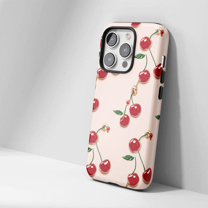 เคส iPhone สีเชอร์รี่ด้านเนื้อแข็งพิมพ์ลายด้วยมือสองชั้น