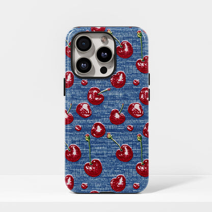 เคส iPhone สีเชอร์รี่ด้านเนื้อแข็งพิมพ์ลายด้วยมือสองชั้น