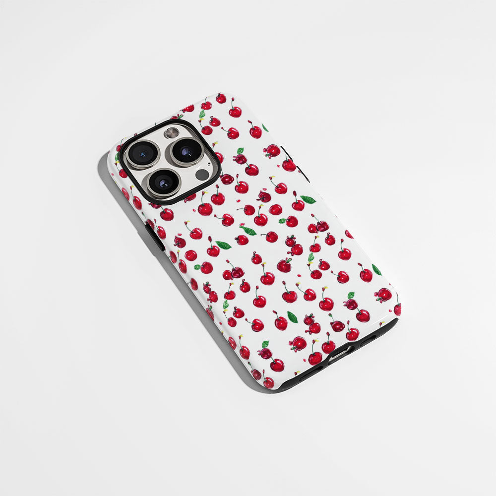 เคส iPhone สีเชอร์รี่ด้านเนื้อแข็งพิมพ์ลายด้วยมือสองชั้น