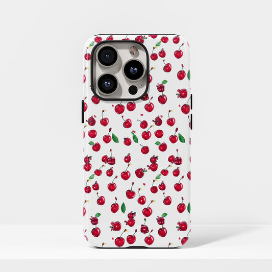 เคส iPhone สีเชอร์รี่ด้านเนื้อแข็งพิมพ์ลายด้วยมือสองชั้น