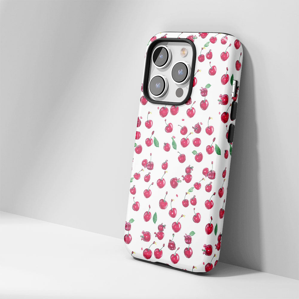 เคส iPhone สีเชอร์รี่ด้านเนื้อแข็งพิมพ์ลายด้วยมือสองชั้น