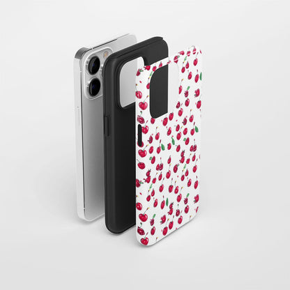 เคส iPhone สีเชอร์รี่ด้านเนื้อแข็งพิมพ์ลายด้วยมือสองชั้น