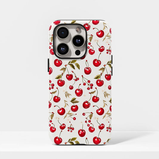 เคส iPhone สีเชอร์รี่ด้านเนื้อแข็งพิมพ์ลายด้วยมือสองชั้น