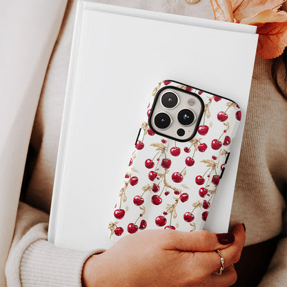 เคส iPhone สีเชอร์รี่ด้านเนื้อแข็งพิมพ์ลายด้วยมือสองชั้น