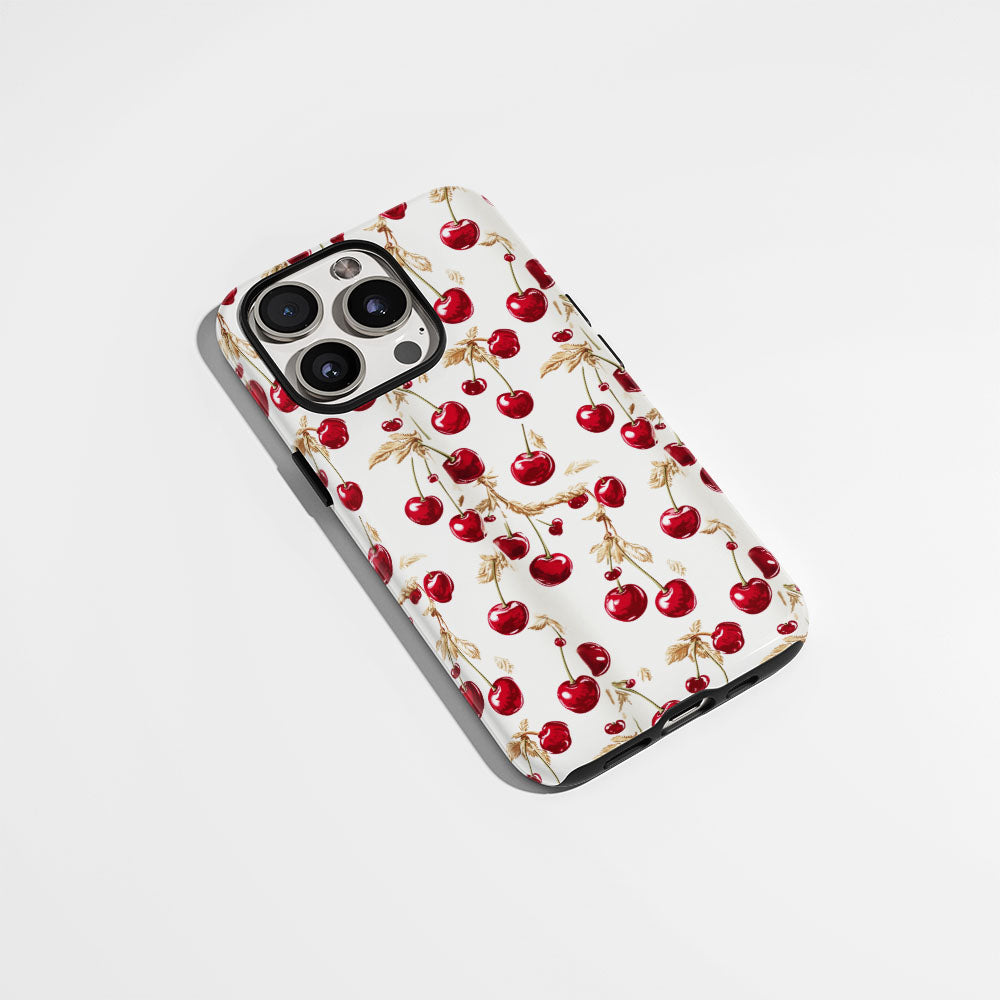 เคส iPhone สีเชอร์รี่ด้านเนื้อแข็งพิมพ์ลายด้วยมือสองชั้น