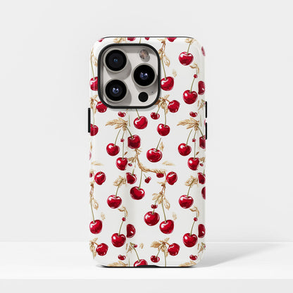 เคส iPhone สีเชอร์รี่ด้านเนื้อแข็งพิมพ์ลายด้วยมือสองชั้น