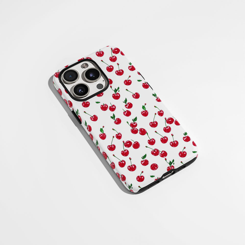 เคส iPhone สีเชอร์รี่ด้านเนื้อแข็งพิมพ์ลายด้วยมือสองชั้น