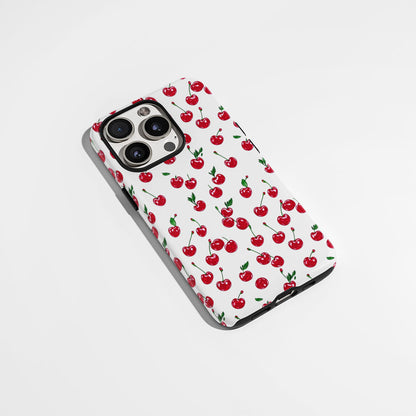 เคส iPhone สีเชอร์รี่ด้านเนื้อแข็งพิมพ์ลายด้วยมือสองชั้น