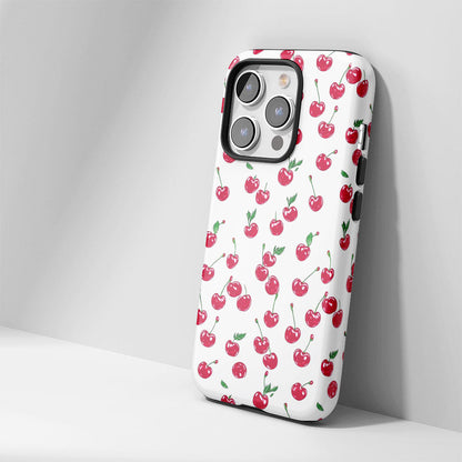 เคส iPhone สีเชอร์รี่ด้านเนื้อแข็งพิมพ์ลายด้วยมือสองชั้น
