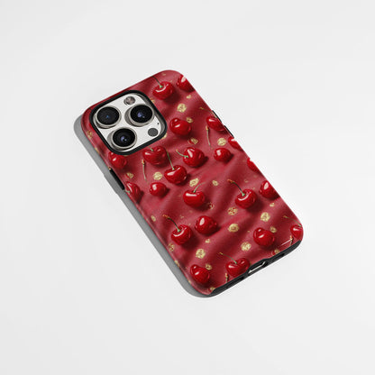 เคส iPhone สีเชอร์รี่ด้านเนื้อแข็งพิมพ์ลายด้วยมือสองชั้น