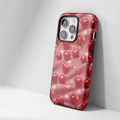 เคส iPhone สีเชอร์รี่ด้านเนื้อแข็งพิมพ์ลายด้วยมือสองชั้น