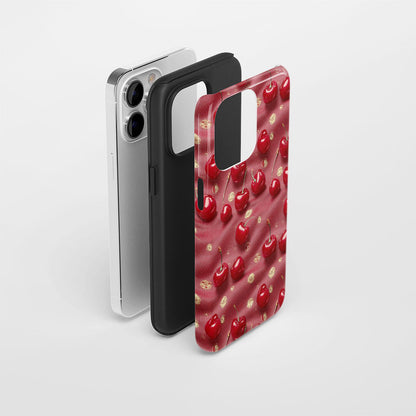 เคส iPhone สีเชอร์รี่ด้านเนื้อแข็งพิมพ์ลายด้วยมือสองชั้น