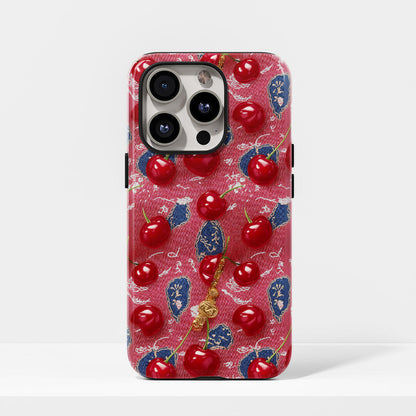 เคส iPhone สีเชอร์รี่ด้านเนื้อแข็งพิมพ์ลายด้วยมือสองชั้น