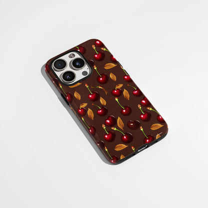 เคส iPhone สีเชอร์รี่ด้านเนื้อแข็งพิมพ์ลายด้วยมือสองชั้น
