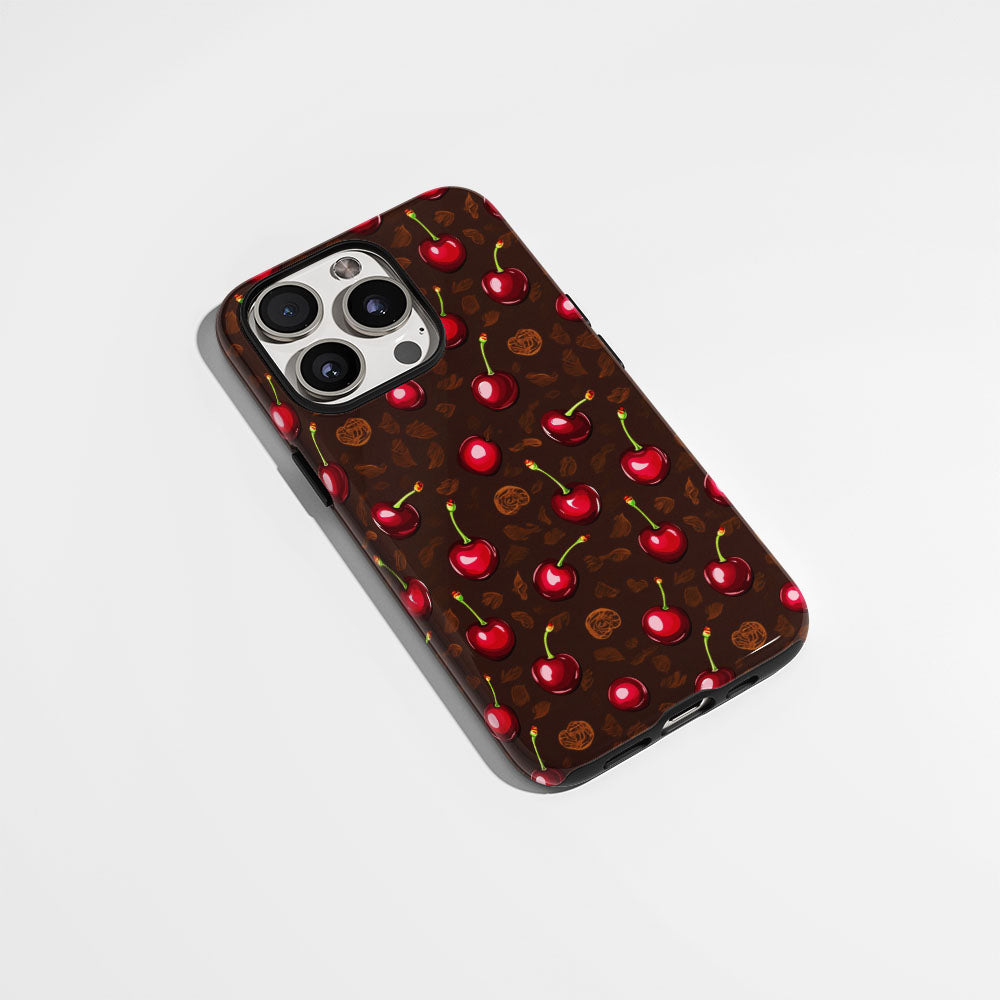 เคส iPhone สีเชอร์รี่ด้านเนื้อแข็งพิมพ์ลายด้วยมือสองชั้น